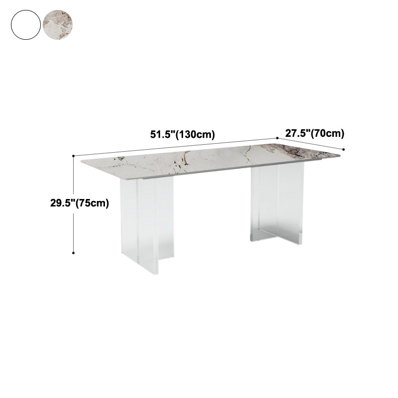 Mesa de comedor de piedra sinterizada moderna mesa de doble pedestal con base acrílica para el hogar