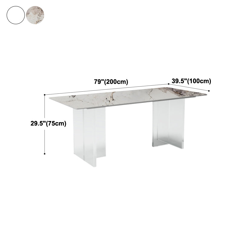 Mesa de comedor de piedra sinterizada moderna mesa de doble pedestal con base acrílica para el hogar