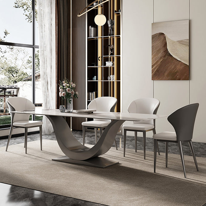 Moderne stijl voetstuk eettafel gesinterde stenen rechthoekige tafel voor thuis