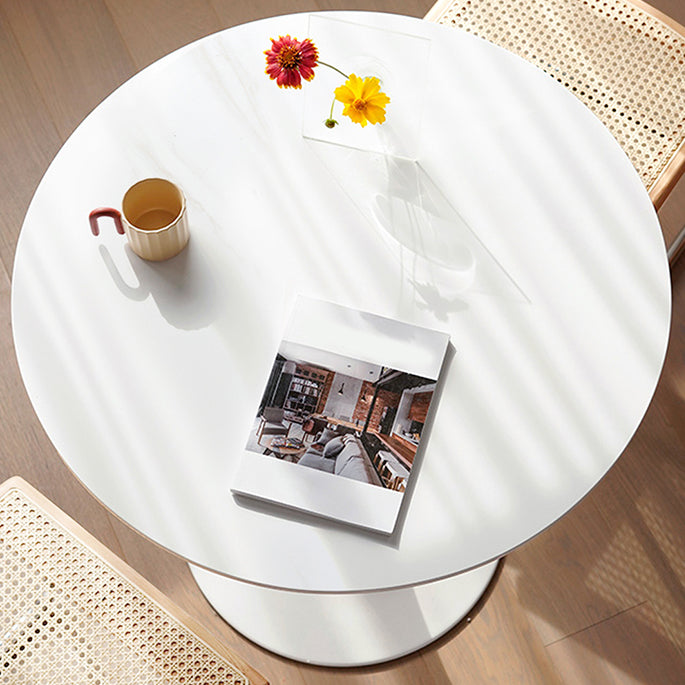 Round Shape Tulip Base Table Modern White Fixed Table with Sintered Stone