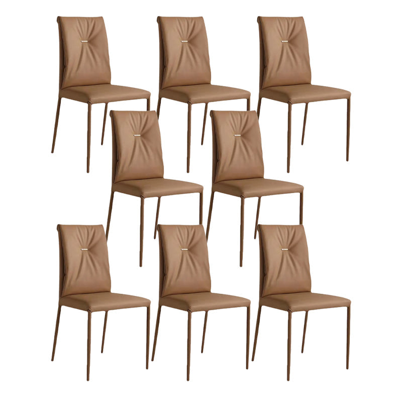 Eigentijdse faux lederen eetkamerstoelen metalen armloze eetkamerstoel voor thuisgebruik