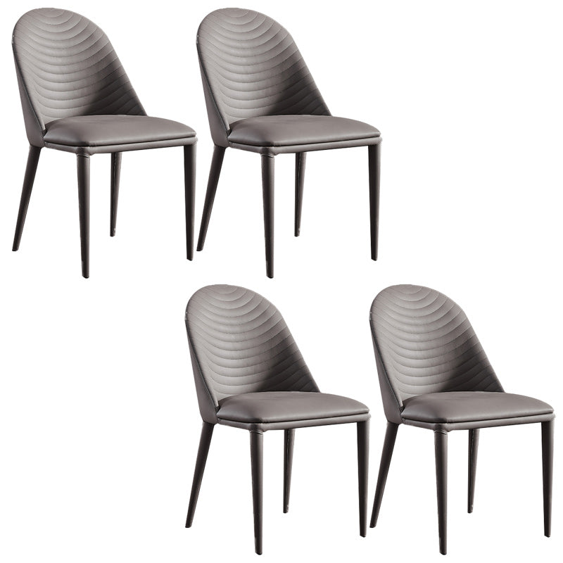 Minimalist Style Solid Back Armless Dining Chairs Leather Dining Chairs Grey 4 Piece Set Clearhalo 'Dining Chairs' 'Dining Tables & Seating' 'dining_chair' 'furn' 'furn_dining_chair' 'Furniture' 'Kitchen & Dining Furniture' 5208334