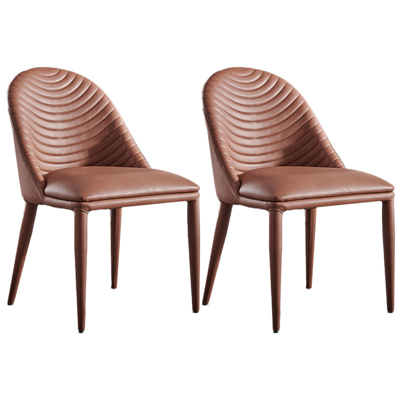 Minimalist Style Solid Back Armless Dining Chairs Leather Dining Chairs Brown 2 Piece Set Clearhalo 'Dining Chairs' 'Dining Tables & Seating' 'dining_chair' 'furn' 'furn_dining_chair' 'Furniture' 'Kitchen & Dining Furniture' 5208341
