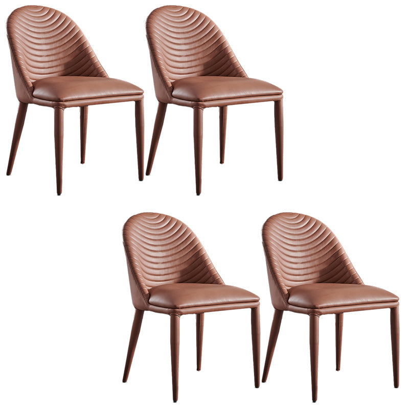 Minimalist Style Solid Back Armless Dining Chairs Leather Dining Chairs Brown 4 Piece Set Clearhalo 'Dining Chairs' 'Dining Tables & Seating' 'dining_chair' 'furn' 'furn_dining_chair' 'Furniture' 'Kitchen & Dining Furniture' 5208343