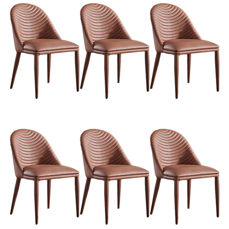Minimalist Style Solid Back Armless Dining Chairs Leather Dining Chairs Brown 6 Piece Set Clearhalo 'Dining Chairs' 'Dining Tables & Seating' 'dining_chair' 'furn' 'furn_dining_chair' 'Furniture' 'Kitchen & Dining Furniture' 5208344