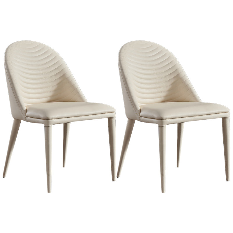Minimalist Style Solid Back Armless Dining Chairs Leather Dining Chairs Off-White 2 Piece Set Clearhalo 'Dining Chairs' 'Dining Tables & Seating' 'dining_chair' 'furn' 'furn_dining_chair' 'Furniture' 'Kitchen & Dining Furniture' 5208348