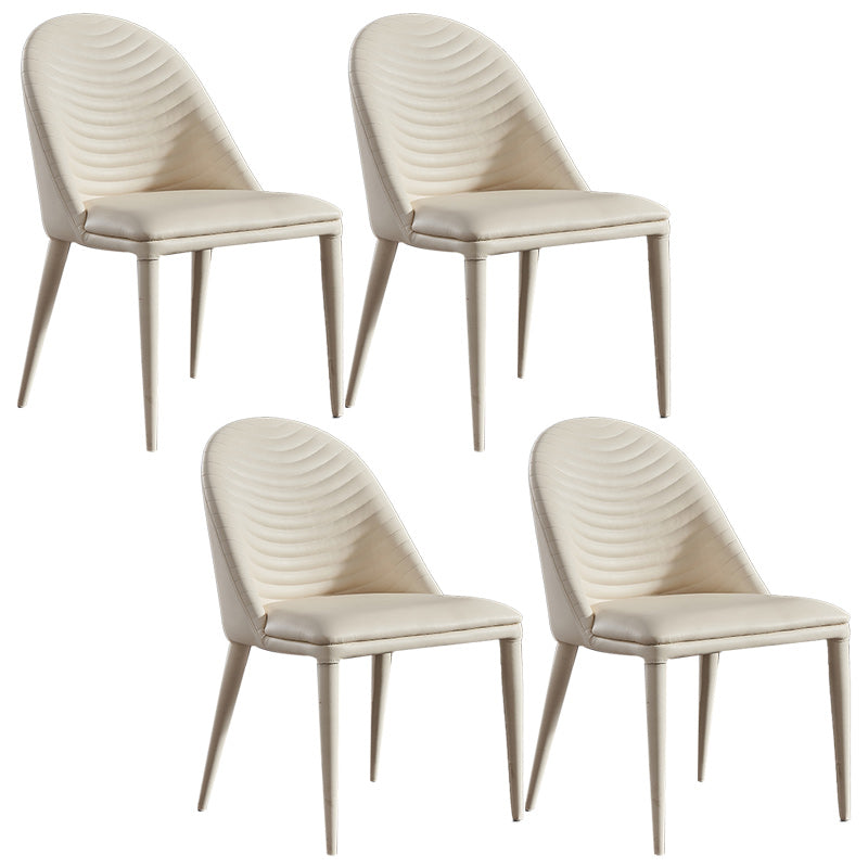 Minimalist Style Solid Back Armless Dining Chairs Leather Dining Chairs Off-White 4 Piece Set Clearhalo 'Dining Chairs' 'Dining Tables & Seating' 'dining_chair' 'furn' 'furn_dining_chair' 'Furniture' 'Kitchen & Dining Furniture' 5208350