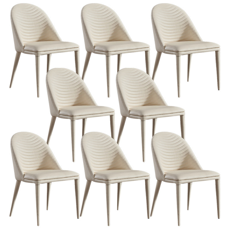 Minimalist Style Solid Back Armless Dining Chairs Leather Dining Chairs Off-White 8 Piece Set Clearhalo 'Dining Chairs' 'Dining Tables & Seating' 'dining_chair' 'furn' 'furn_dining_chair' 'Furniture' 'Kitchen & Dining Furniture' 5208354