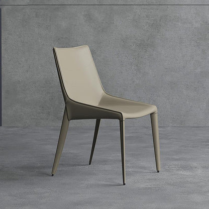 Minimalist Style Solid Back Armless Dining Chair Leather Dining Chair