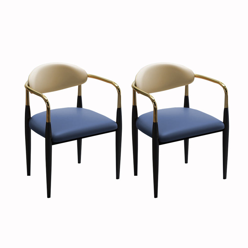 Contemporary Arm Leather Dining Chairs Open Back Dining Side Chair Blue 2 Piece Set Clearhalo 'Dining Chairs' 'Dining Tables & Seating' 'dining_chair' 'furn' 'furn_dining_chair' 'Furniture' 'Kitchen & Dining Furniture' 5208447