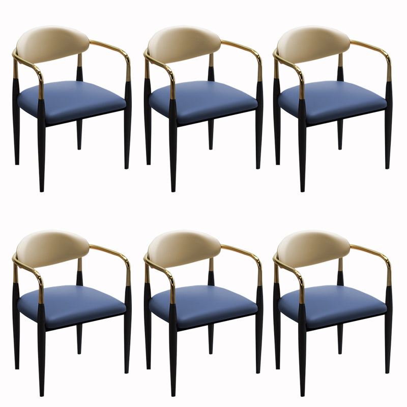 Contemporary Arm Leather Dining Chairs Open Back Dining Side Chair Blue 6 Piece Set Clearhalo 'Dining Chairs' 'Dining Tables & Seating' 'dining_chair' 'furn' 'furn_dining_chair' 'Furniture' 'Kitchen & Dining Furniture' 5208450
