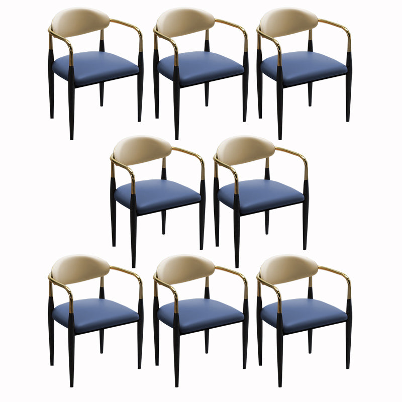 Contemporary Arm Leather Dining Chairs Open Back Dining Side Chair Blue 8 Piece Set Clearhalo 'Dining Chairs' 'Dining Tables & Seating' 'dining_chair' 'furn' 'furn_dining_chair' 'Furniture' 'Kitchen & Dining Furniture' 5208453