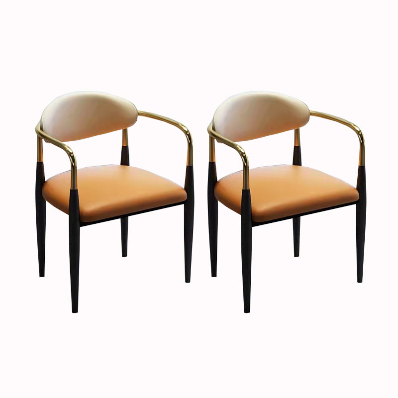 Contemporary Arm Leather Dining Chairs Open Back Dining Side Chair Orange 2 Piece Set Clearhalo 'Dining Chairs' 'Dining Tables & Seating' 'dining_chair' 'furn' 'furn_dining_chair' 'Furniture' 'Kitchen & Dining Furniture' 5208454