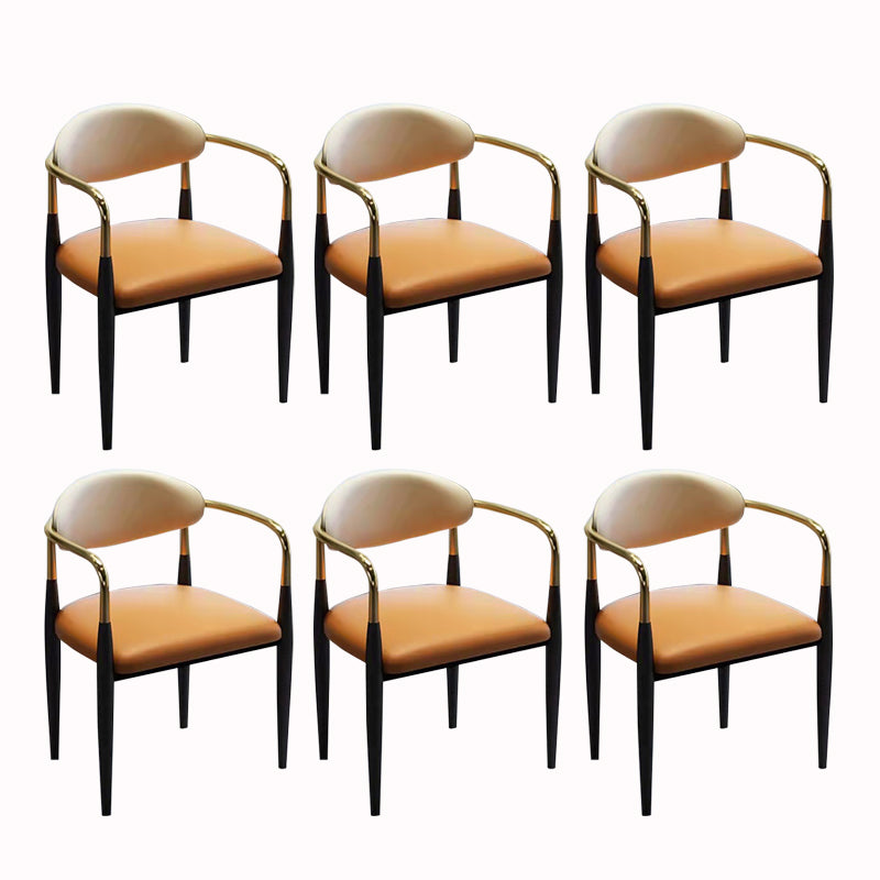 Contemporary Arm Leather Dining Chairs Open Back Dining Side Chair Orange 6 Piece Set Clearhalo 'Dining Chairs' 'Dining Tables & Seating' 'dining_chair' 'furn' 'furn_dining_chair' 'Furniture' 'Kitchen & Dining Furniture' 5208459