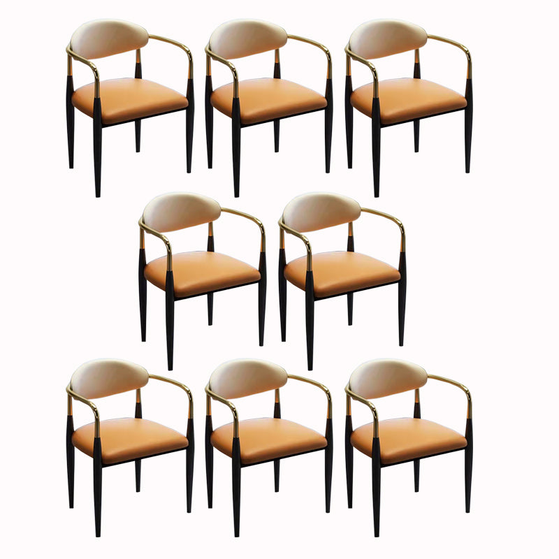 Contemporary Arm Leather Dining Chairs Open Back Dining Side Chair Orange 8 Piece Set Clearhalo 'Dining Chairs' 'Dining Tables & Seating' 'dining_chair' 'furn' 'furn_dining_chair' 'Furniture' 'Kitchen & Dining Furniture' 5208461