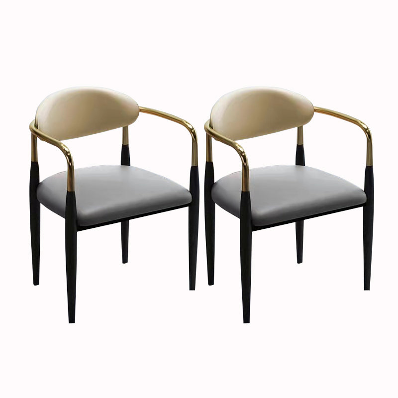 Contemporary Arm Leather Dining Chairs Open Back Dining Side Chair Grey 2 Piece Set Clearhalo 'Dining Chairs' 'Dining Tables & Seating' 'dining_chair' 'furn' 'furn_dining_chair' 'Furniture' 'Kitchen & Dining Furniture' 5208468