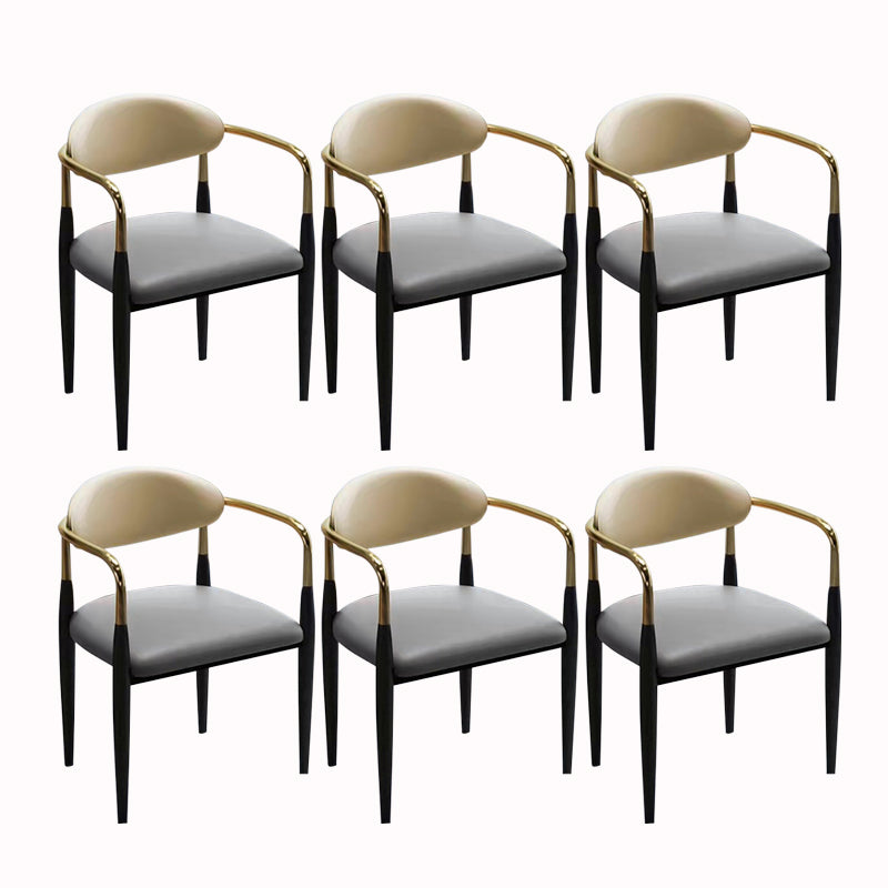 Contemporary Arm Leather Dining Chairs Open Back Dining Side Chair Grey 6 Piece Set Clearhalo 'Dining Chairs' 'Dining Tables & Seating' 'dining_chair' 'furn' 'furn_dining_chair' 'Furniture' 'Kitchen & Dining Furniture' 5208470