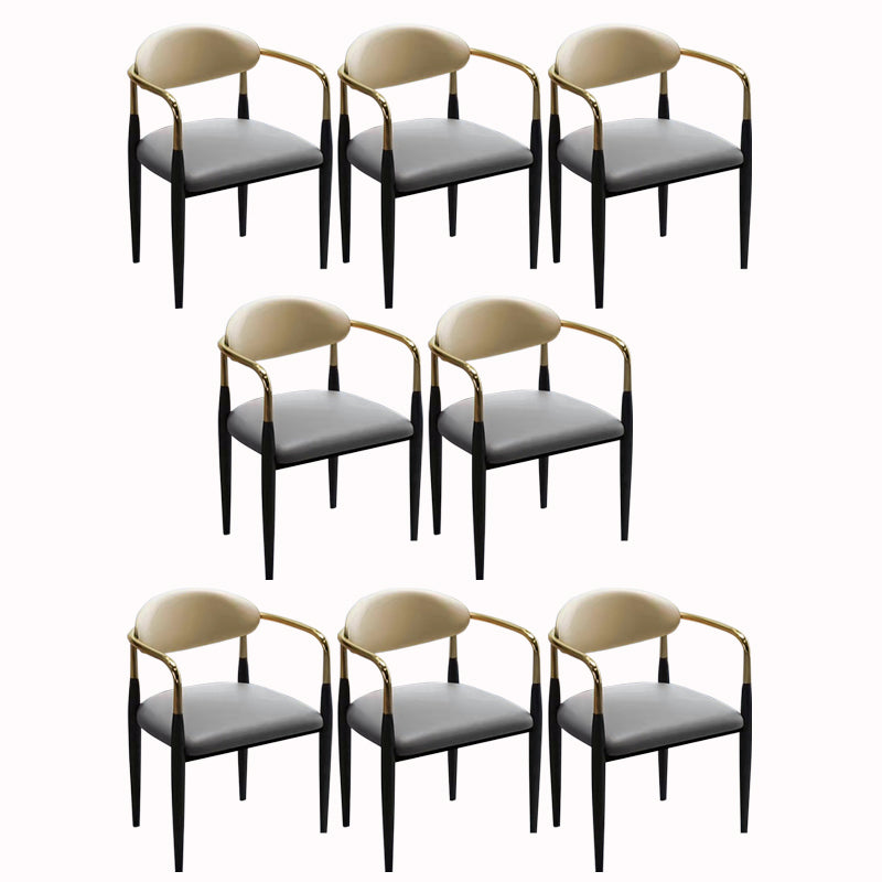 Contemporary Arm Leather Dining Chairs Open Back Dining Side Chair Grey 8 Piece Set Clearhalo 'Dining Chairs' 'Dining Tables & Seating' 'dining_chair' 'furn' 'furn_dining_chair' 'Furniture' 'Kitchen & Dining Furniture' 5208471