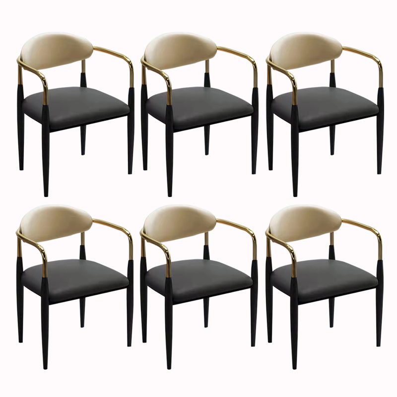 Contemporary Arm Leather Dining Chairs Open Back Dining Side Chair Black 6 Piece Set Clearhalo 'Dining Chairs' 'Dining Tables & Seating' 'dining_chair' 'furn' 'furn_dining_chair' 'Furniture' 'Kitchen & Dining Furniture' 5208474