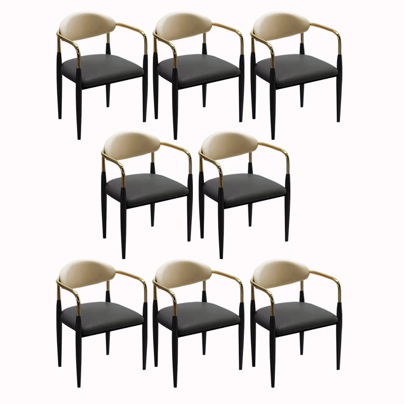 Contemporary Arm Leather Dining Chairs Open Back Dining Side Chair Black 8 Piece Set Clearhalo 'Dining Chairs' 'Dining Tables & Seating' 'dining_chair' 'furn' 'furn_dining_chair' 'Furniture' 'Kitchen & Dining Furniture' 5208475
