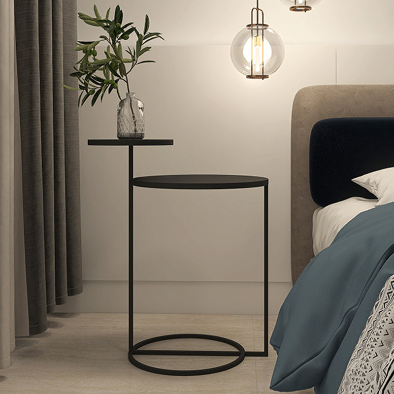 Modern Black/White Iron Nightstand, 21.65"/23.32" Tall Nightstand