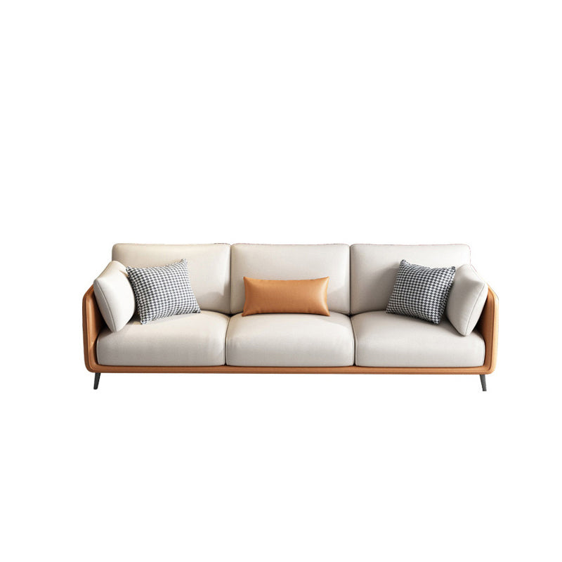 Faux Leather Stain Resistant Contemporary Standard Sofa in Orange and Beige 83"L x 36"W x 35"H Clearhalo 'furn' 'furn_sofas' 'Furniture' 'Living Room Furniture' 'Sofa' 'sofas' 5211022