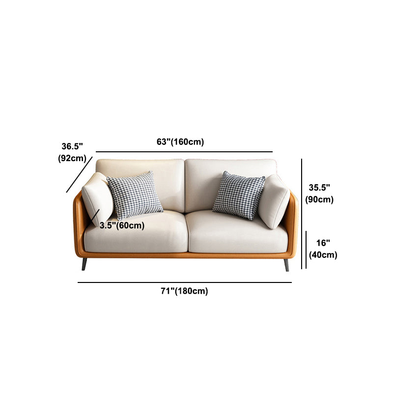 Faux Leather Stain Resistant Contemporary Standard Sofa in Orange and Beige Clearhalo 'furn' 'furn_sofas' 'Furniture' 'Living Room Furniture' 'Sofa' 'sofas' 5211025