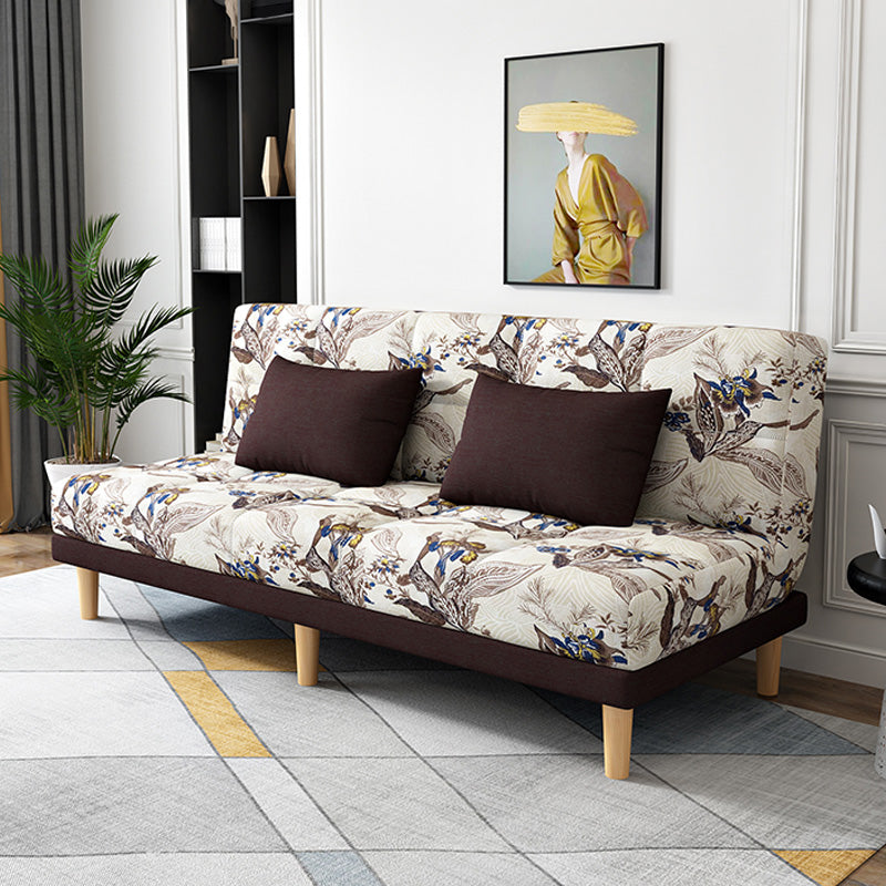 Contemporary Linen Armless Sleeper Sofa Convertible Sofa for Living Room, Apartment Flower Linen Clearhalo 'furn' 'furn_sofas' 'Furniture' 'Living Room Furniture' 'Sofa' 'sofas' 5211246