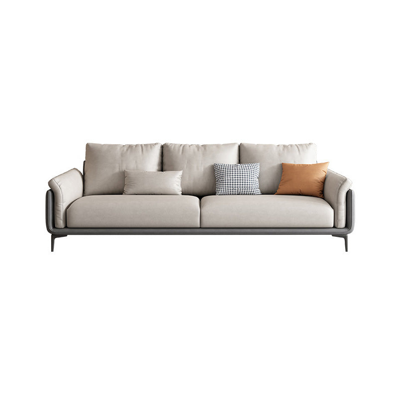 Faux Leather Stain Resistant Contemporary Sofa Couch in Beige 83"L x 35"W x 34"H Clearhalo 'furn' 'furn_sofas' 'Furniture' 'Living Room Furniture' 'Sofa' 'sofas' 5211282