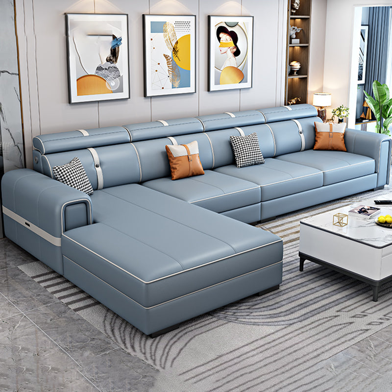 Canapé bleu clair scandinave / section avec un bras carré pour le salon