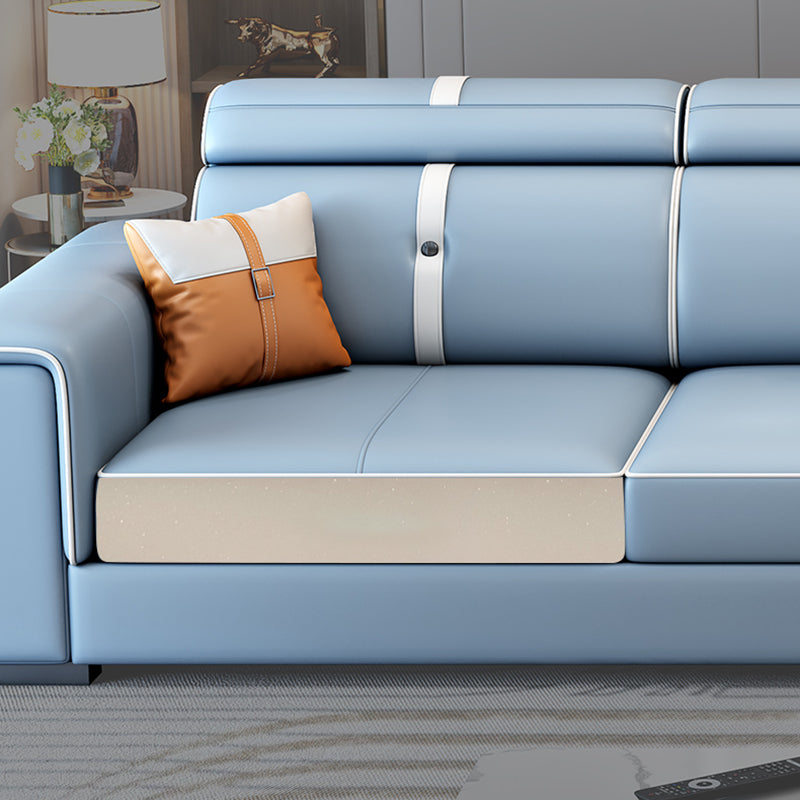 Sofá azul claro escandinavo/seccional con brazo cuadrado para sala de estar