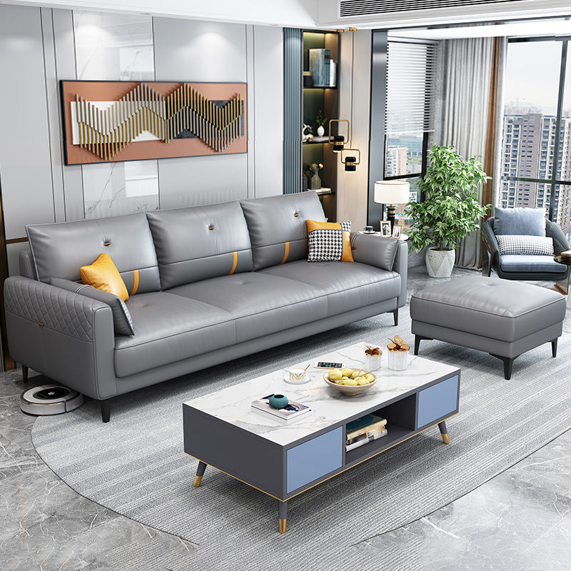 Scandinavian 3-seater Sofa with Ottoman Included Square Arm Sofa