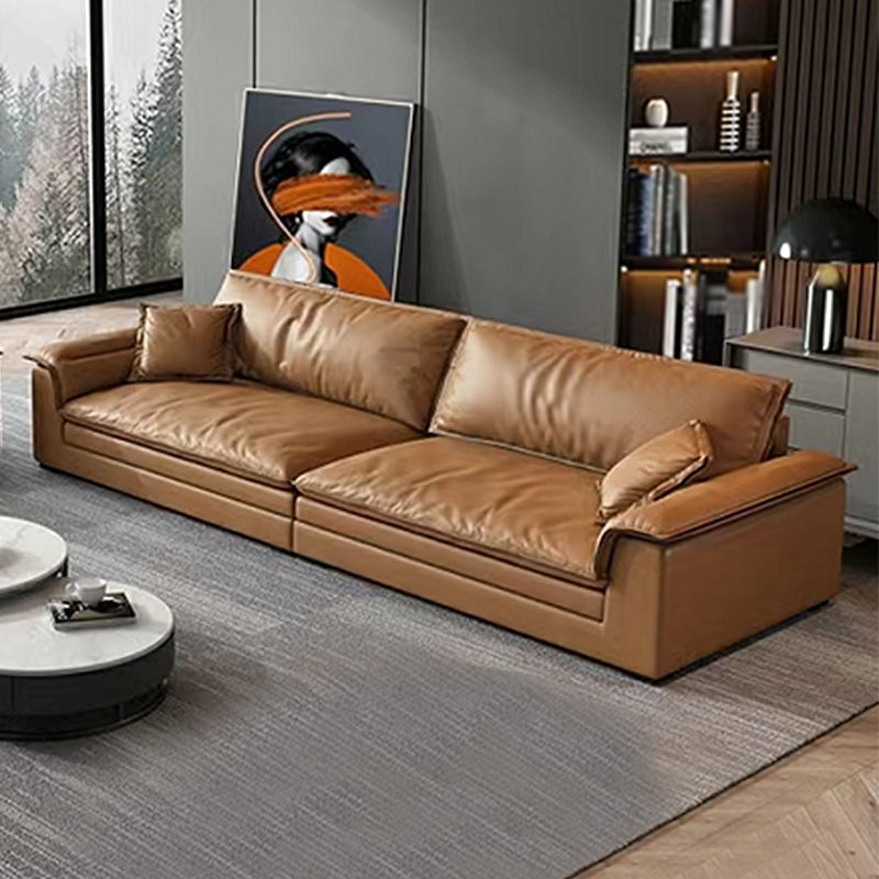 モダンフェイクレザーブラウンソファ枕トップアームクッションソファ＆チャイズ