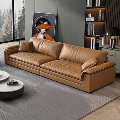 Moderno sofá de cuero de cuero marrón cojines de brazo de la almohada sofá y chaise