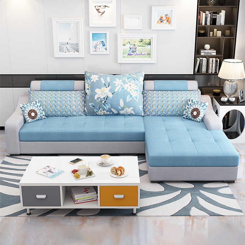 Contemporary Linen L-Shape Sloped Arms Furniture Sectionals for 3 People