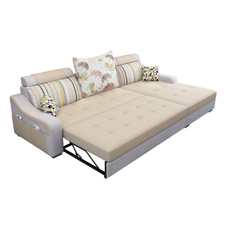 Contemporary Linen L-Shape Sloped Arms Furniture Sectionals for 3 People