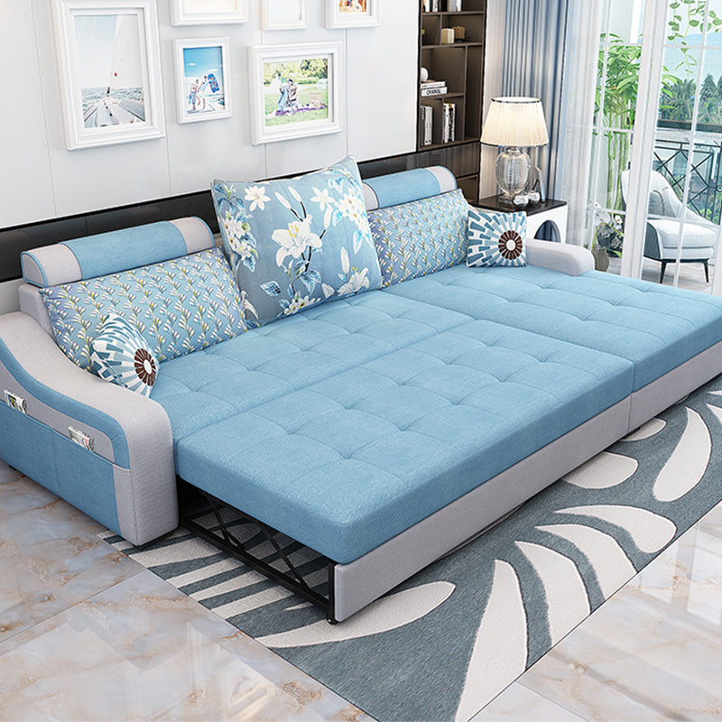 Contemporary Linen L-Shape Sloped Arms Furniture Sectionals for 3 People