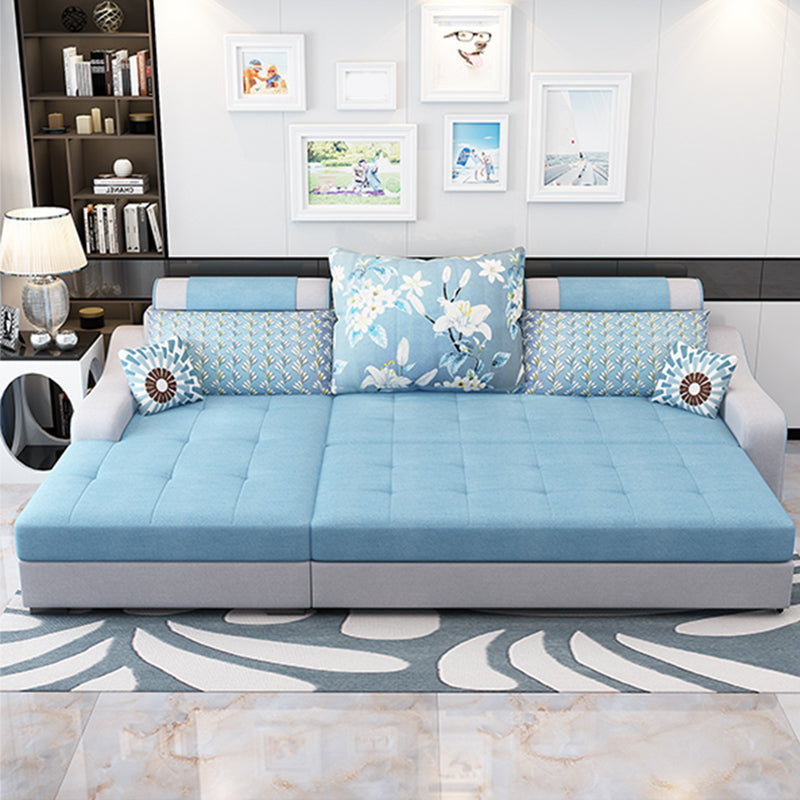 Contemporary Linen L-Shape Sloped Arms Furniture Sectionals for 3 People