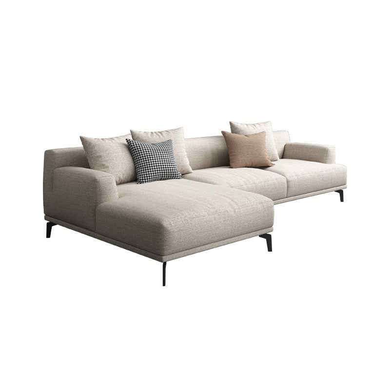 Faux Leather and Cotton Blend Recessed Arm Furniture Sectionals in Beige 110"L x 69"W x 29.5"H Left Clearhalo 'furn' 'furn_sectionals' 'Furniture' 'Living Room Furniture' 'Sectionals' 5211560