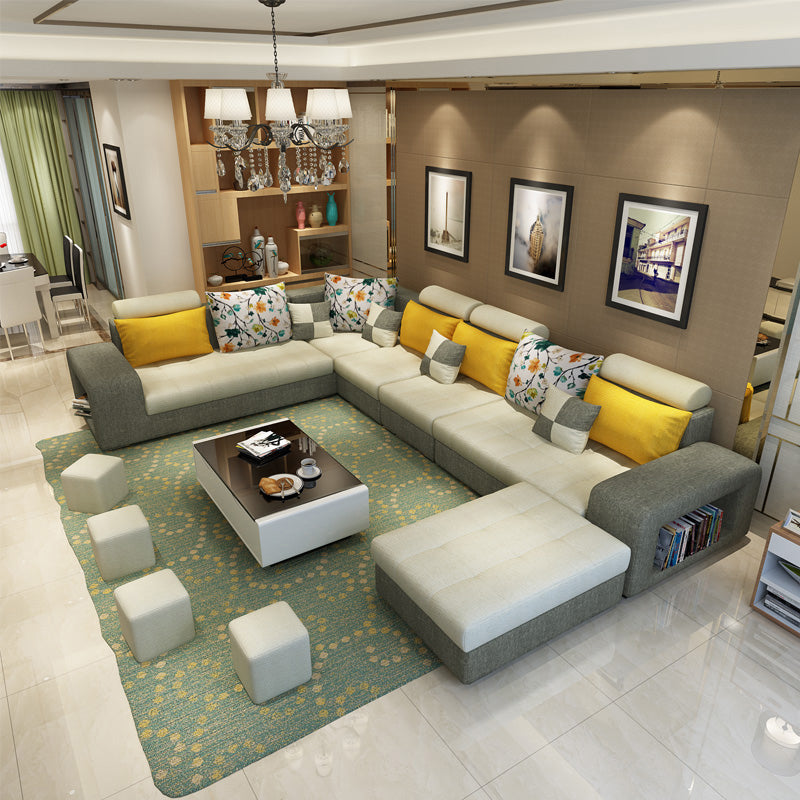 Sezione modulare contemporanea a 6 posti con braccio quadrato per soggiorno