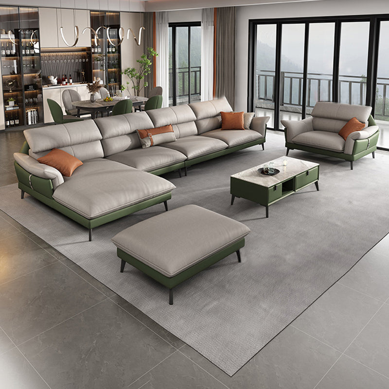 ピローアームコンテンポラリーステイン耐性のフェイクレザーソファ＆チャイズ