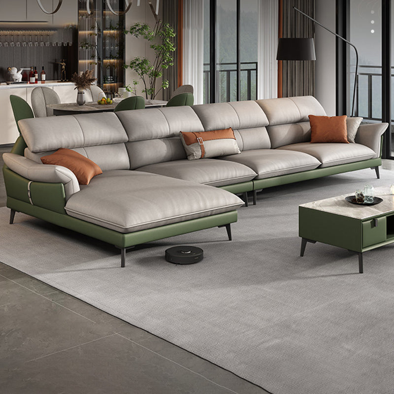 ピローアームコンテンポラリーステイン耐性のフェイクレザーソファ＆チャイズ