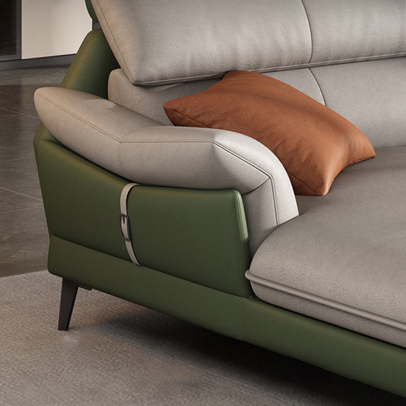 ピローアームコンテンポラリーステイン耐性のフェイクレザーソファ＆チャイズ