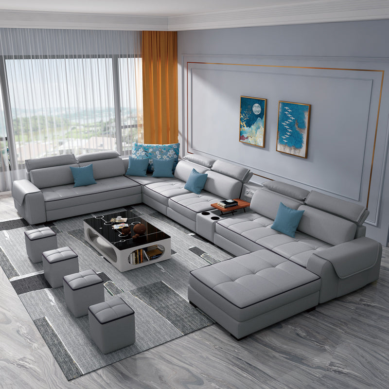 Sectional modular de cuero sintético contemporáneo con brazos cuadrados