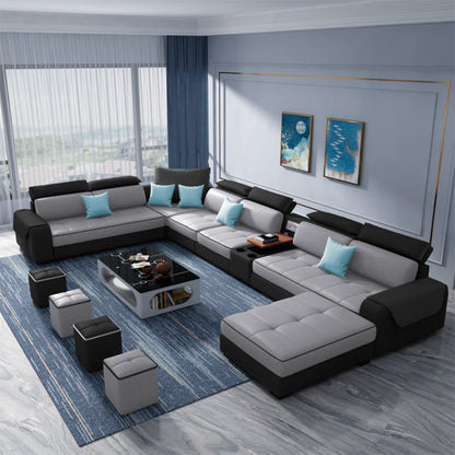 Contemporary Faux Leather Modular Sectional with Square Arms