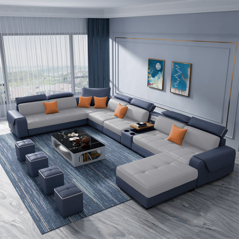 Sectional modular de cuero sintético contemporáneo con brazos cuadrados