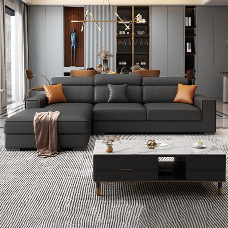 Dunkelgrau Kunstlederabschnitt mit quadratischem Arm für Wohnzimmer