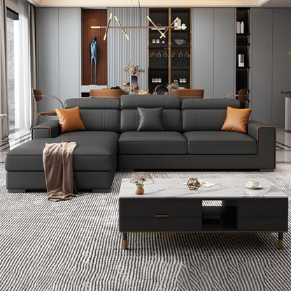Dunkelgrau Kunstlederabschnitt mit quadratischem Arm für Wohnzimmer