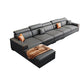 Dark Grey Faux Leather Sectional with Square Arm for Living Room