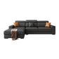 Dark Grey Faux Leather Sectional with Square Arm for Living Room